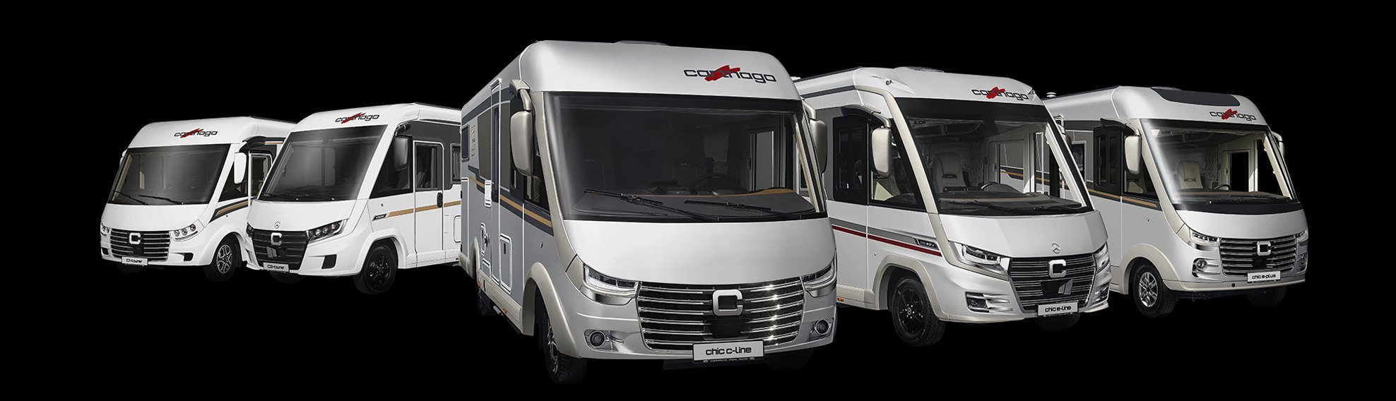 Carthago Wohnmobile Integriert in einer Range auf schwarzem Hintergrund