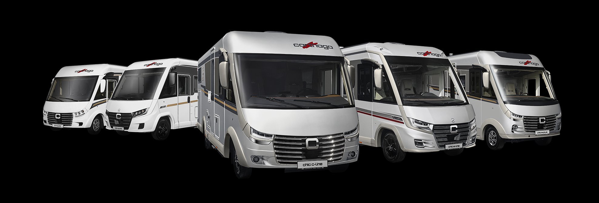 Carthago Wohnmobile Integriert in einer Range auf schwarzem Hintergrund