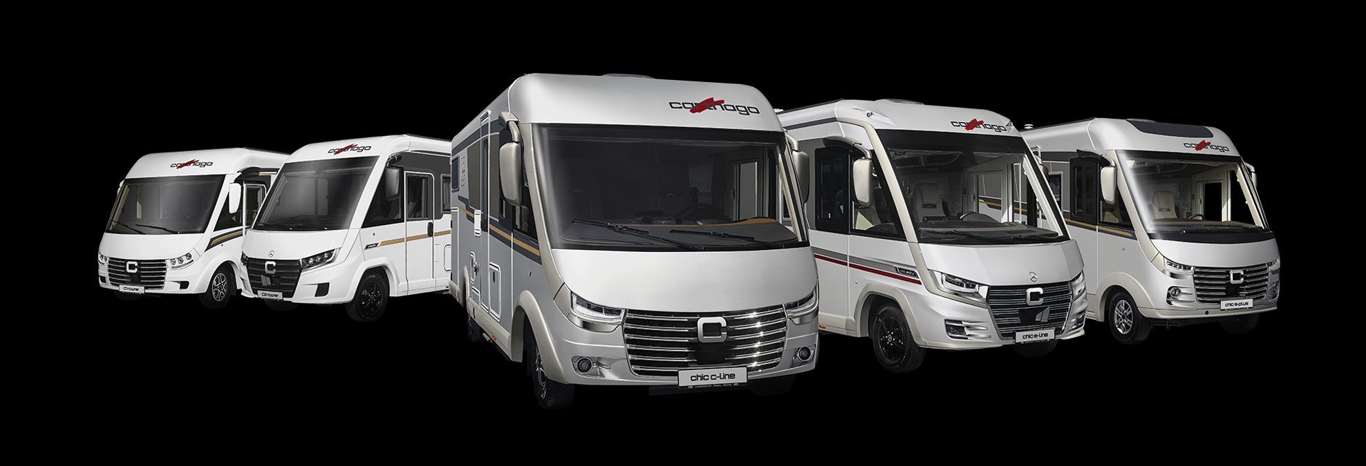 Carthago Wohnmobile Integriert in einer Range auf schwarzem Hintergrund