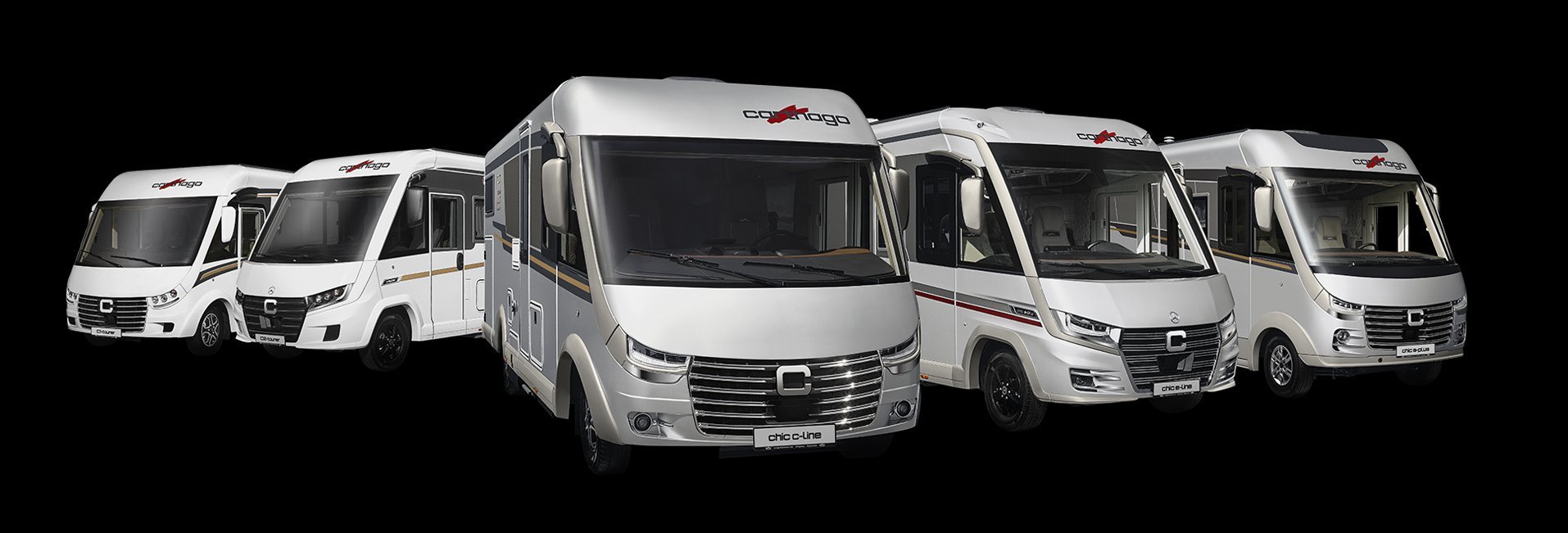 Carthago Wohnmobile Integriert in einer Range auf schwarzem Hintergrund