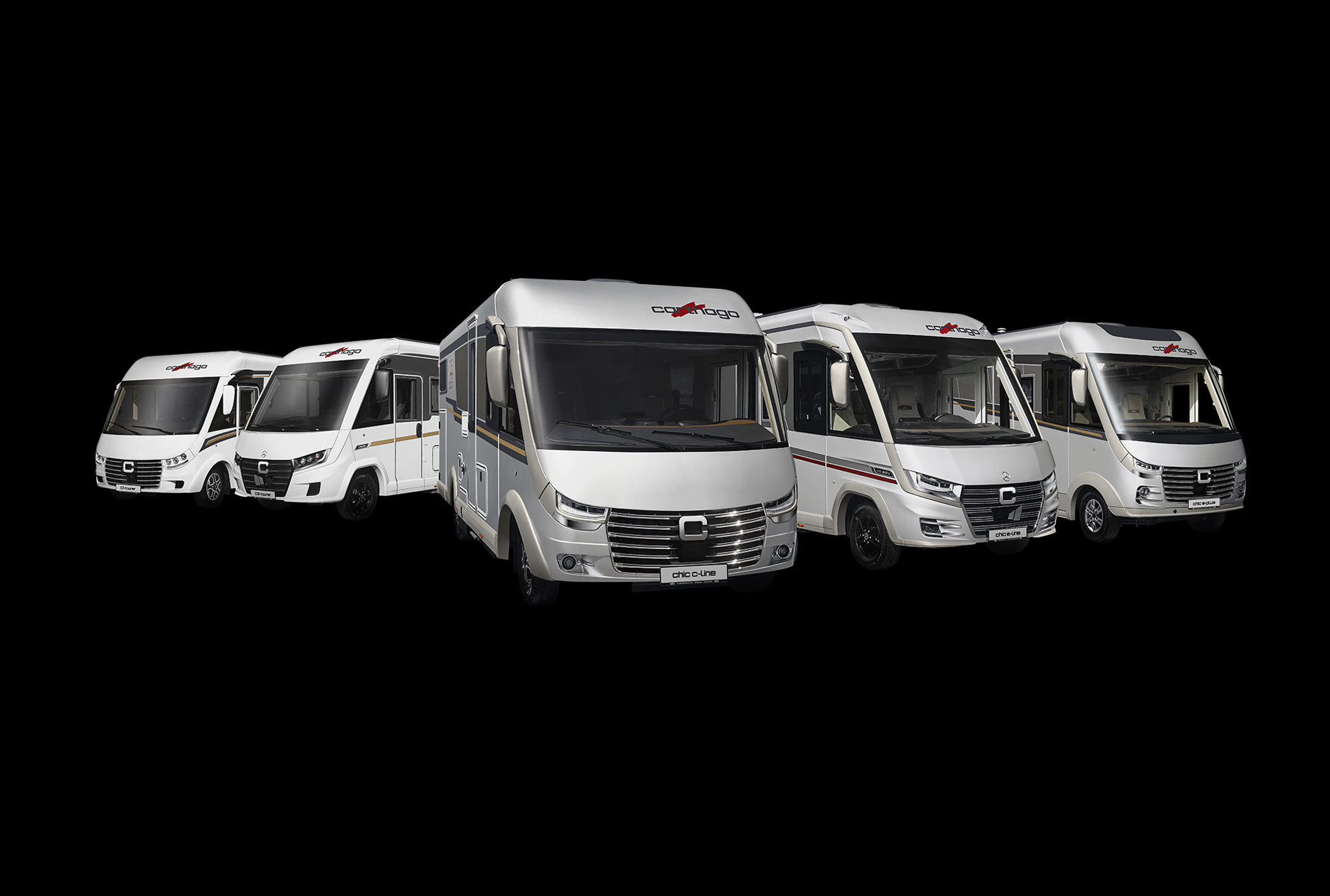 Carthago Wohnmobile Integriert in einer Range auf schwarzem Hintergrund